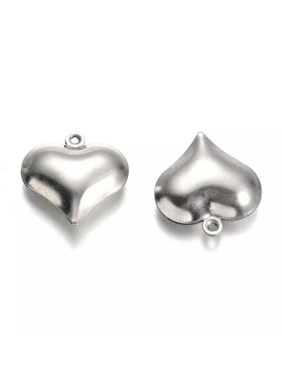 500pcs Stainless Steel Heart Pendants Smooth Metal Mini Charms Crafting 17x16mm