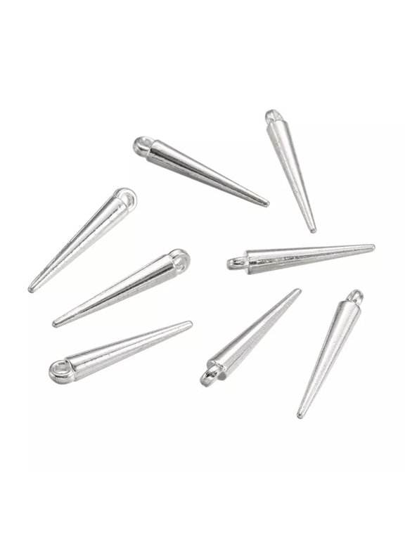 500pcs Tibetan Alloy Spike Pendants Smooth Dangle Charms Nickel Free Silver 21mm
