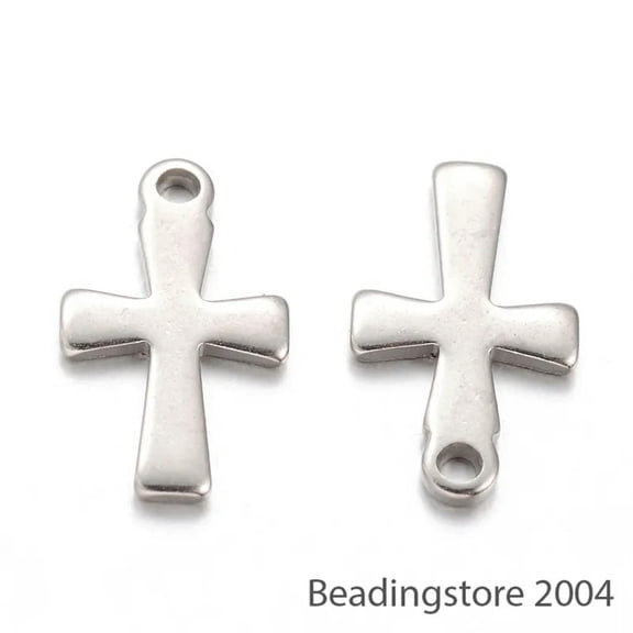 U8MO 50PC 304 Stainelss Steel Cross Pendants Smooth Small Dangle Charms Finidngs 12mm