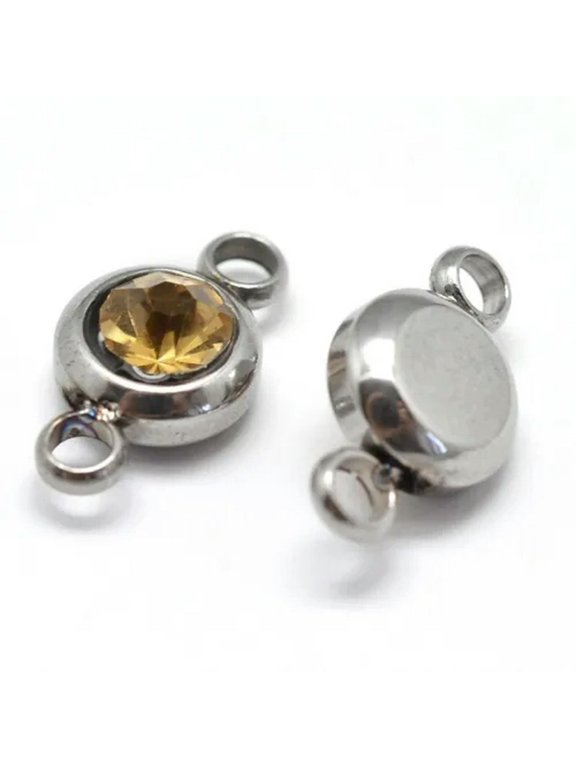 50PCS Flat Round 304 Stainless Steel Cubic Zirconia Links Charms Pendants-Camel