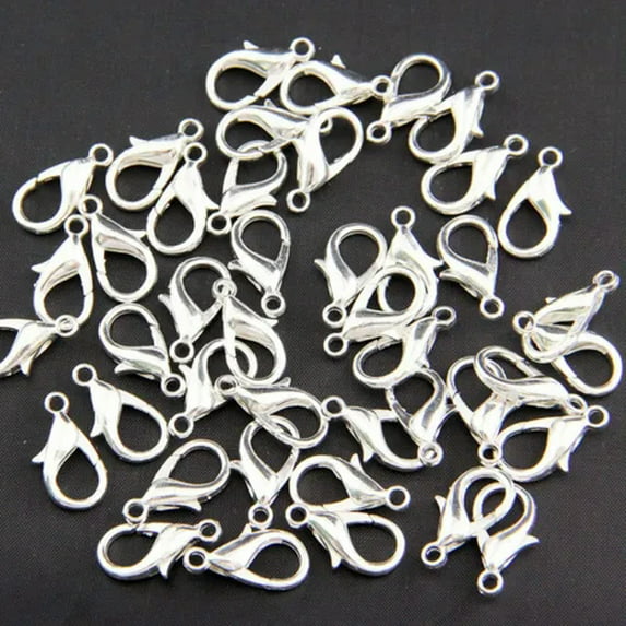 U8MO 50PCS Lobster Claw Clasps Hooks Gold/Silver/Bronze/Black 10/12/14/16/18/21mm-Silver-18x9mm