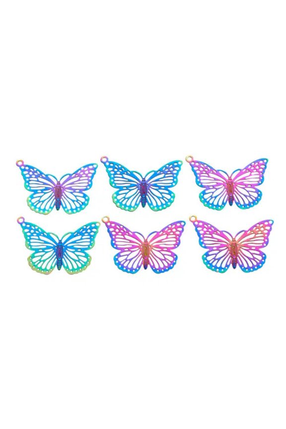 50pc Multi-Color 201 Stainless Steel Dangle Pendants Etched Metal Embellishments-Butterfly