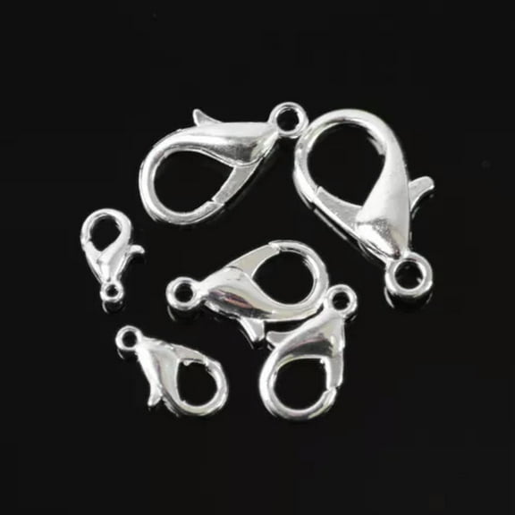 U8MO 50pcs 10/12/14/16/18/21mm Gold/Silver Lobster Claw Clasps Hook DIY Jewelry-Silver-18x9mm