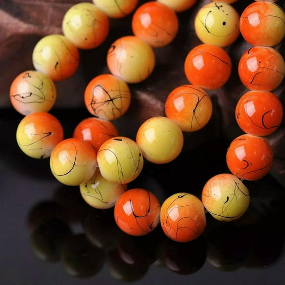 U8MO 50pcs 12mm Round Orange & Yellow Opaque Glass Loose Beads lot for Jewelry Making