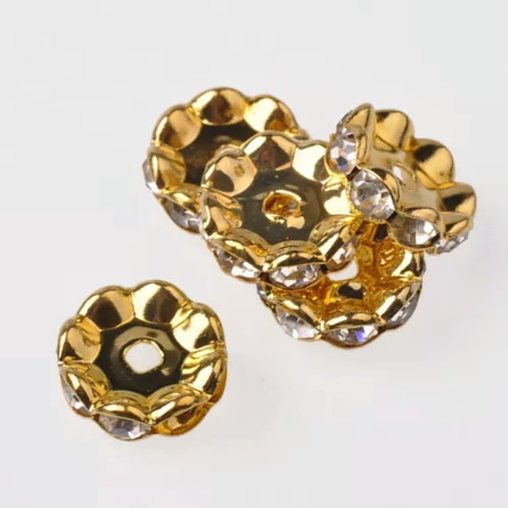 U8MO 50pcs 5/6/8/10/12mm Rondelle Gold/Silver Crystal Rhinestones Metal Spacer Beads-Gold-6mm