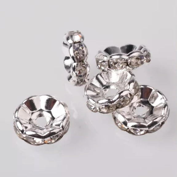 U8MO 50pcs 5/6/8/10/12mm Rondelle Gold/Silver Crystal Rhinestones Metal Spacer Beads-Silver-6mm