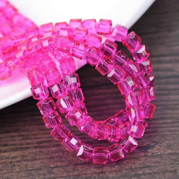 U8MO 50pcs 6mm Cube Faceted Cut Crystal Glass Loose Beads Lot for Jewelry Making-12# Coated Rose