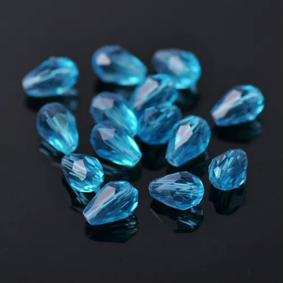 U8MO 50pcs 7x5mm Small Teardrop Faceted Crystal Glass Losse Beads Bulk Wholesale Lot-104# Lake Blue