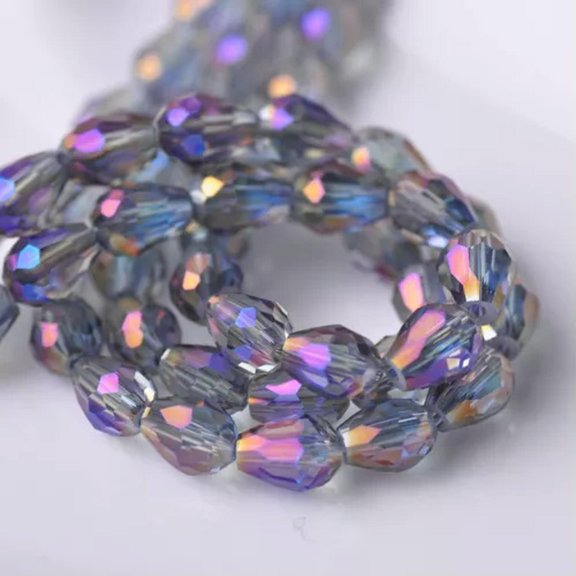 U8MO 50pcs 7x5mm Small Teardrop Faceted Crystal Glass Losse Beads Bulk Wholesale Lot-117# Purple Colorized
