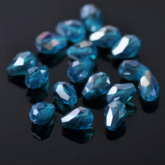 U8MO 50pcs 7x5mm Small Teardrop Faceted Crystal Glass Losse Beads Bulk Wholesale Lot-154# Peacock Blue AB
