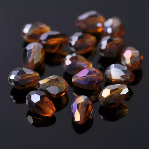 U8MO 50pcs 7x5mm Small Teardrop Faceted Crystal Glass Losse Beads Bulk Wholesale Lot-156# Brown AB
