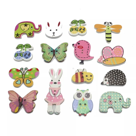 U8MO 50pcs Assorted Cute Animal Butterfly Wood Buttons Wooden Scrapbook Decorative