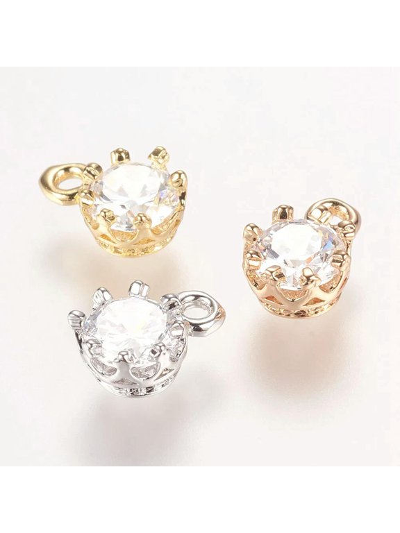 50pcs Brass Rhinestone Flat Round Charms Mini Dangle Pendants Crafting 8.5x5.5mm