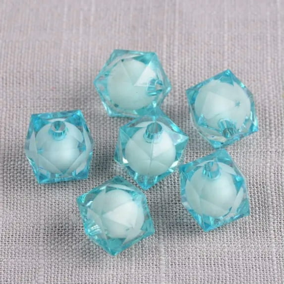 U8MO 50pcs Cube Octagon Faceted Colorful Acrylic Plastic Loose Beads Lot DIY Jewelry-Lake Blue-10mm