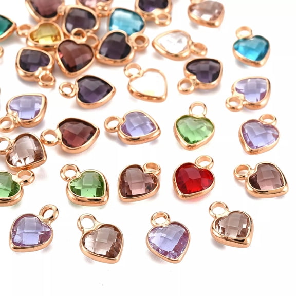 U8MO 50pcs Faceted Heart Glass Charms Mini Heart Shape Pendants Hang Ornament 9x6.5mm