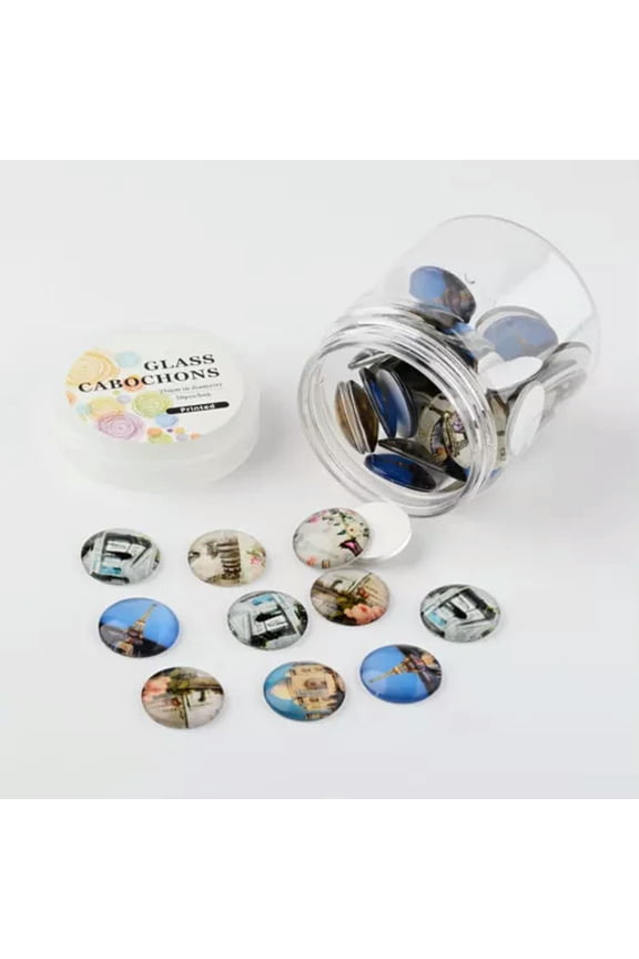 50pcs Flatback Glass Cabochons Pendants Half Round Craft Jewelry Making 25x7mm-European Style Printed