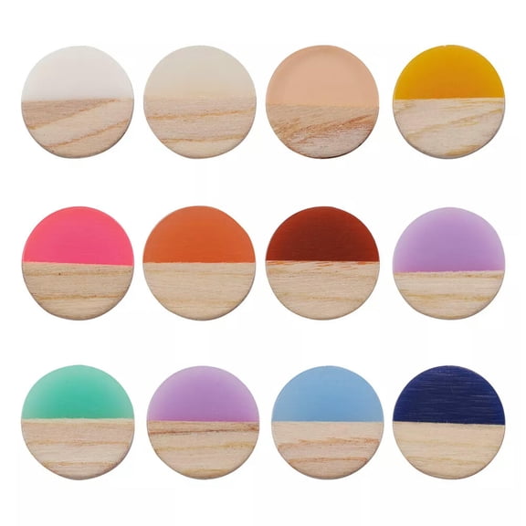 U8MO 50pcs Flatback Resin Wood Flat Round Cabochons Two Tone For DIY Crafting15x3.5mm