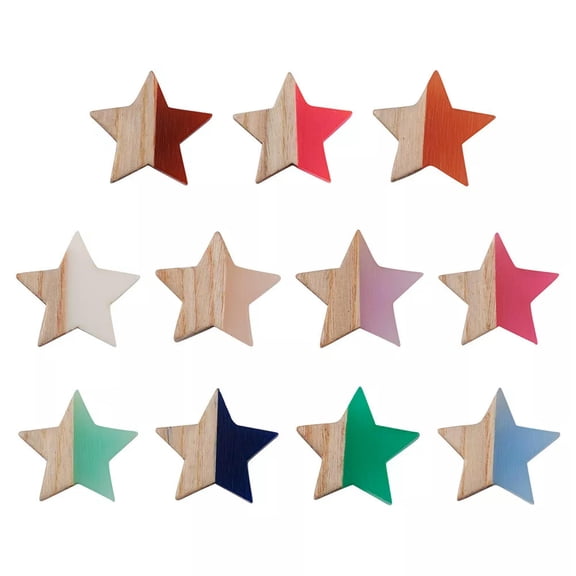 U8MO 50pcs Flatback Resin Wood Star Cabochons DIY Craft Decorate Scrapbook 17.5x18mm
