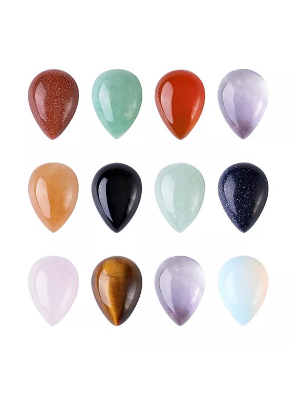 50pcs Gemstone Flatback Drop Cabochons Smooth Gems Charms Pendants Beads 14x10mm
