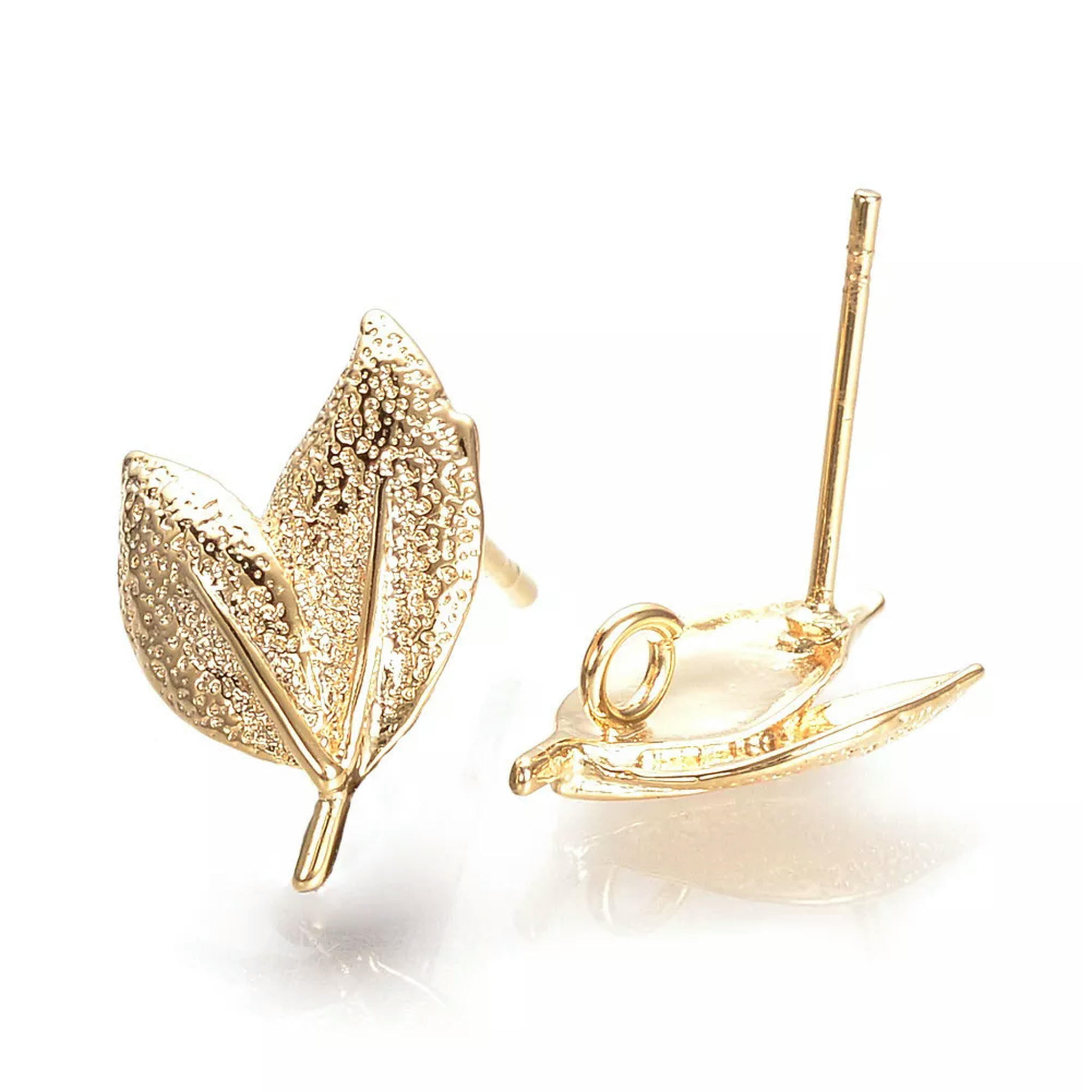 U8MO 50pcs Gold-Filled Brass Leaf Earring Posts Stud Earring Back Holder Loop 15.5mm