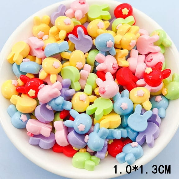 U8MO 50pcs Mixed Candy Color Flatback Resin Mini Cute Bunny Rabbit 13mm Cabochons