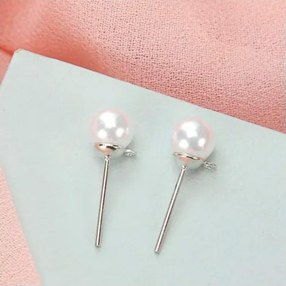 U8MO 50pcs Pearl Ball Post 4mm 6mm 8mm Earring Ear Stud Dangle Earring With Loop-4mm-Silver