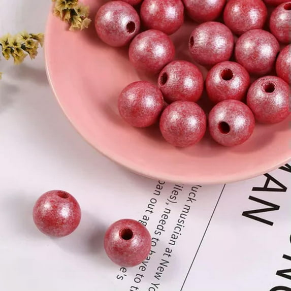 U8MO 50pcs Pearlized Luster Wood Round Beads 12mm Color for Choice Jewelry Craft DIY-Pearlized Red