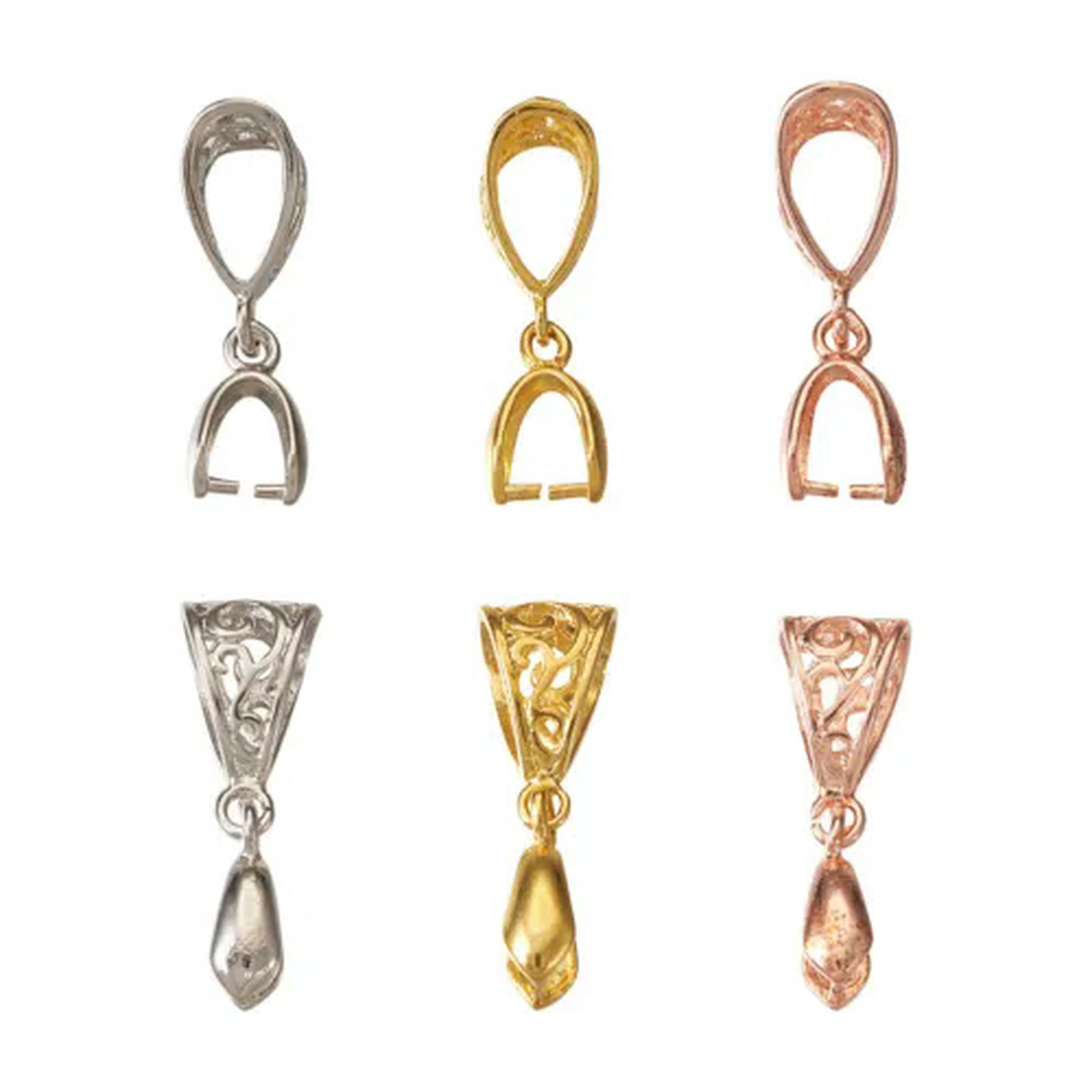 U8MO 50pcs Rack Plated Brass Filigree Pinch Bails Ice Pick Large Hole Hollow 13x8mm-Mixed Color