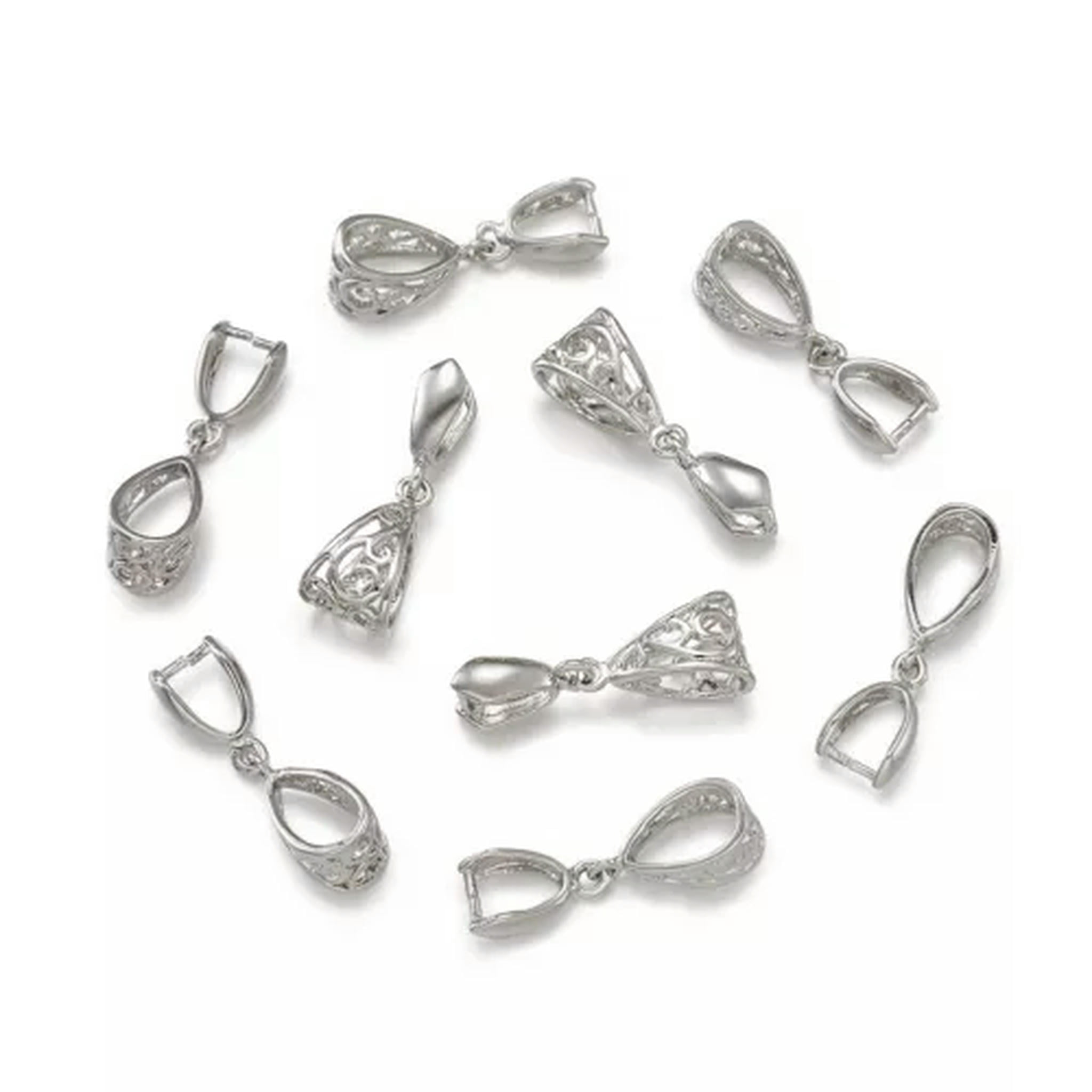 U8MO 50pcs Rack Plated Brass Filigree Pinch Bails Ice Pick Large Hole Hollow 13x8mm-Platinum