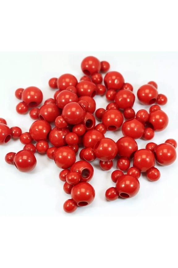 50pcs Red Color Acrylic Mouse Face Charm Beads 16mm With Large Hole 4mm Crafts