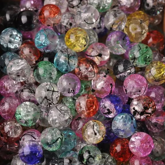 U8MO 50pcs Round 10mm Crackle Glass Crystal Loose Beads lot for Jewelry Making-Random Mixe