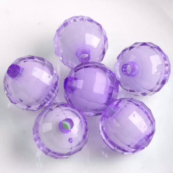 U8MO 50pcs Round 92 Facets Colorful Acrylic Plastic Loose Beads Lot DIY Jewelry-Light Purple-12mm