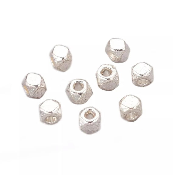 U8MO 50pcs Screw Nut Alloy Metal Beads Silver Tone Tiny Loose Spacers Nickel Free 3mm