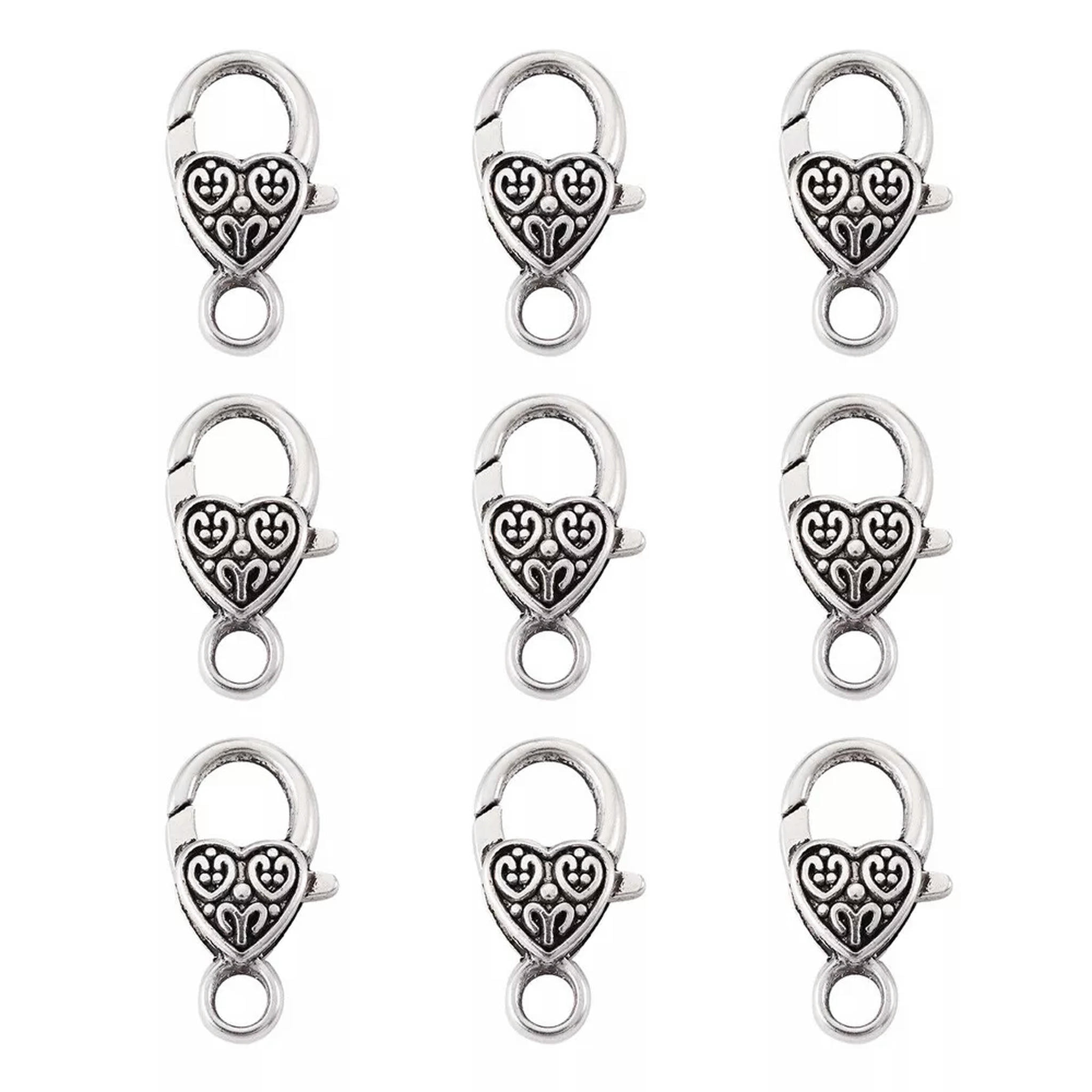 U8MO 50pcs Tibetan Alloy Heart Lobster Claw Clasps Nickel Free Trigger Closure 25.5mm