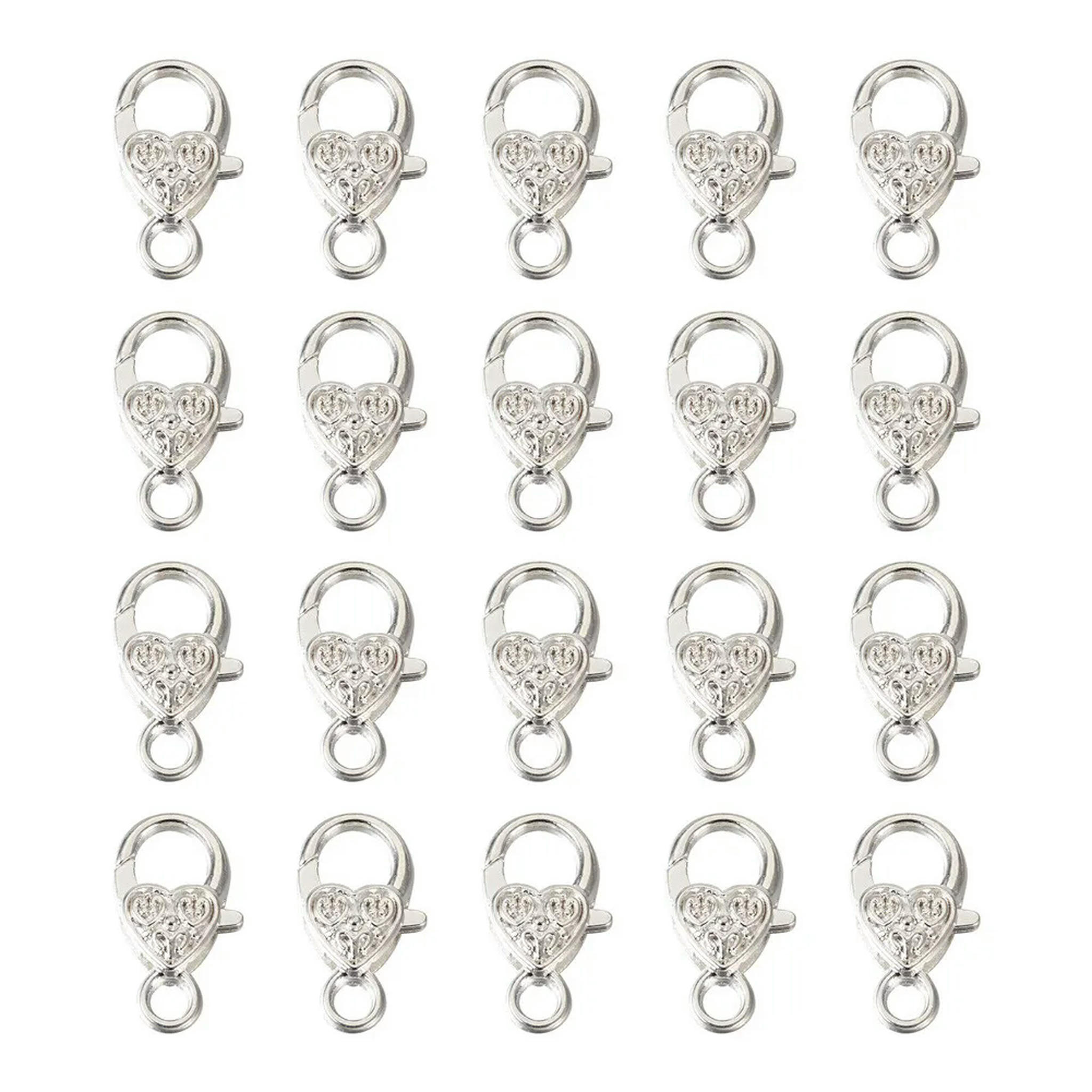 U8MO 50pcs Tibetan Silver Heart Lobster Claw Clasps Bracelet Jewelry Making 25.5x14mm