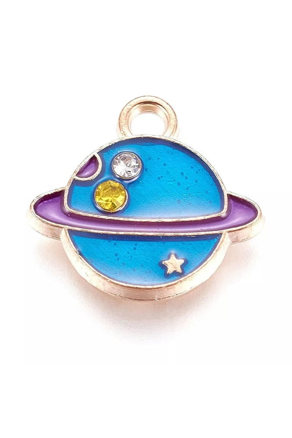 50pcs Zinc Alloy Enamel Rhinestone Pendants Planet Mini Charms Crafting 13x14mm