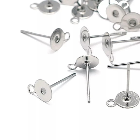 U8MO 50x 304 Stainless Steel Flat Earring Posts Dangle Loop Ring Stud Findings 12x8mm