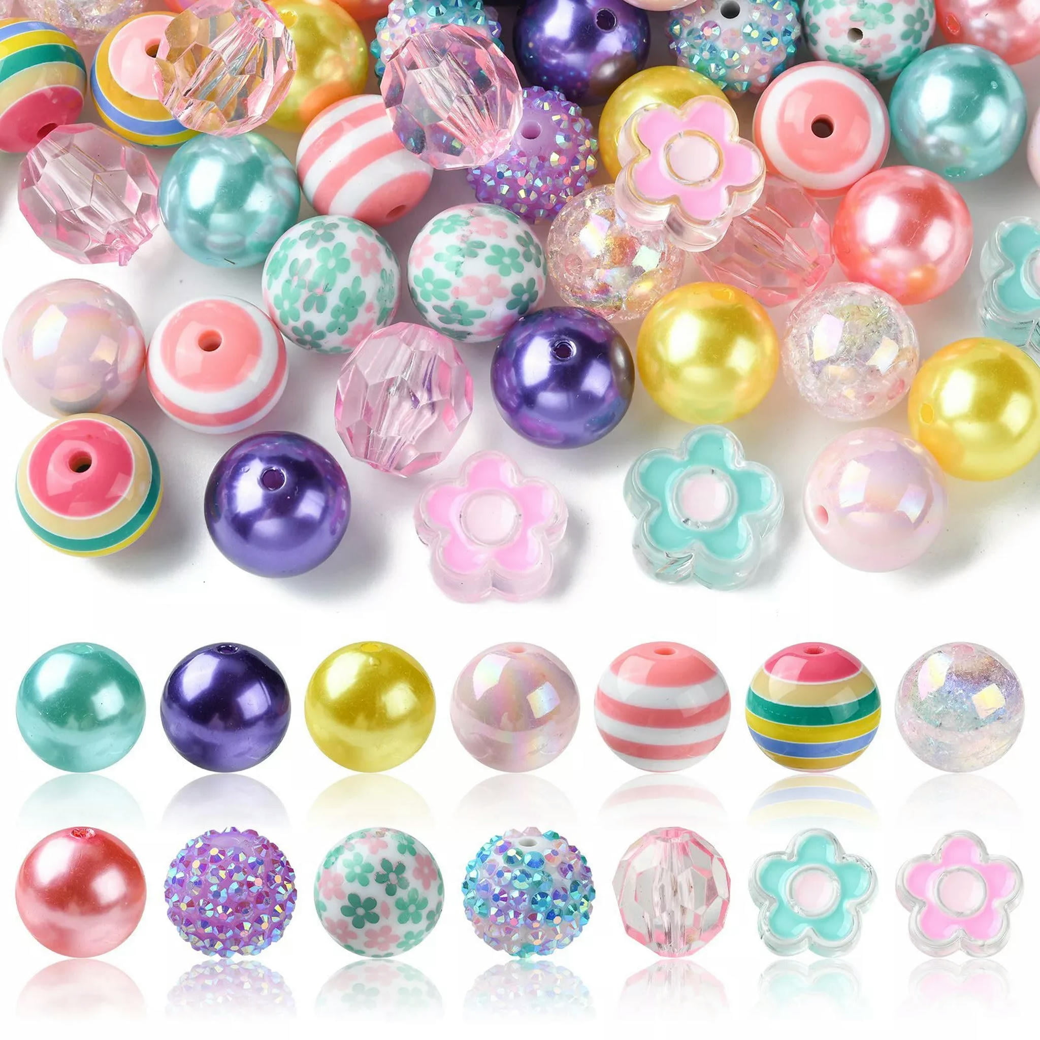U8MO 50x Acrylic Bubblegum Loose Spacer Beads Kit for DIY Bracelet Jewelry Making