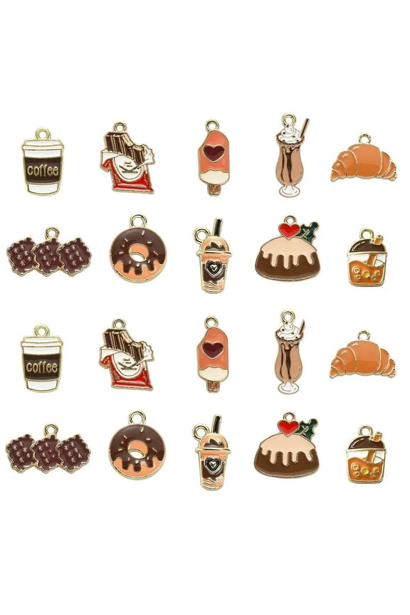 50x Chocolate Cake Ice Cream Donut Charm Pendants for Jewelry Making Keychains