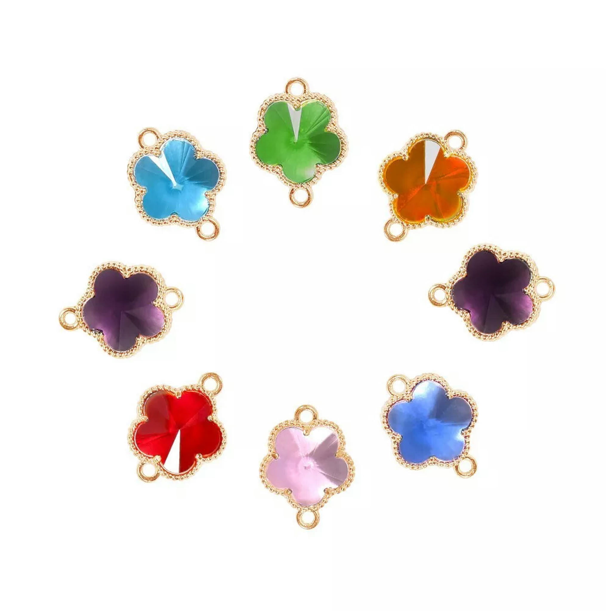 U8MO 50x Flower Glass Links Connectors with Alloy Open Back Berzel Findings 15.5x12mm
