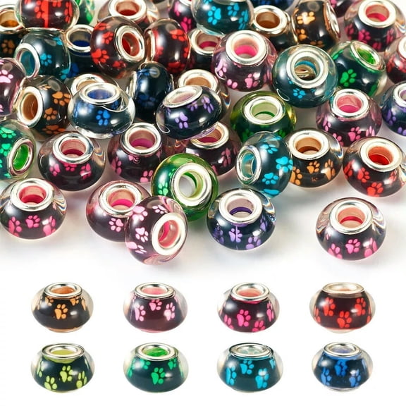 U8MO 50x Large Hole Dog Paw Prints Pattern Resin European Beads Jewelry Making 14x9mm