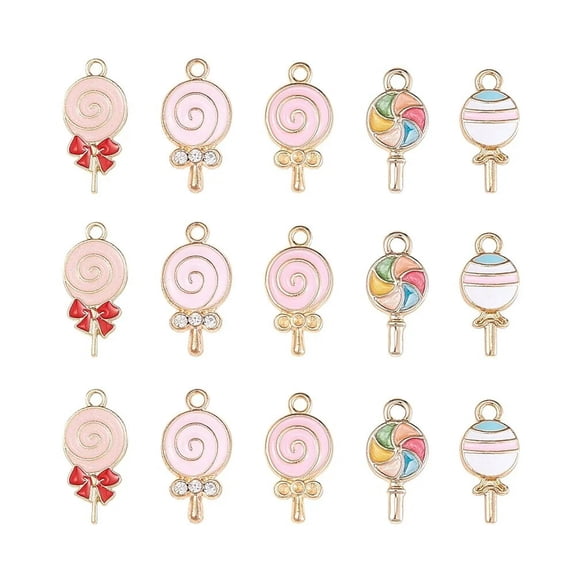 U8MO 50x Lollipop Rhinestone Enamel Candy Sweet Charm Pendants for Jewelry Making