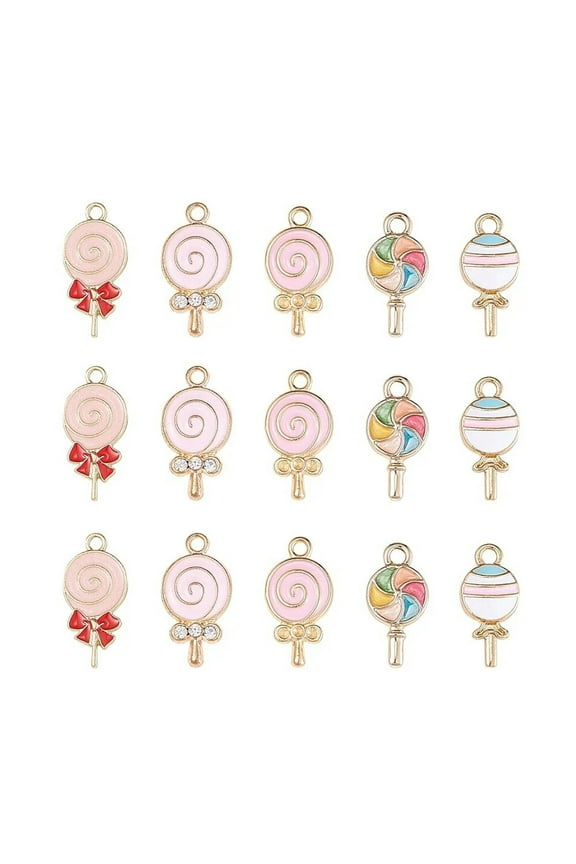 50x Lollipop Rhinestone Enamel Candy Sweet Charm Pendants for Jewelry Making