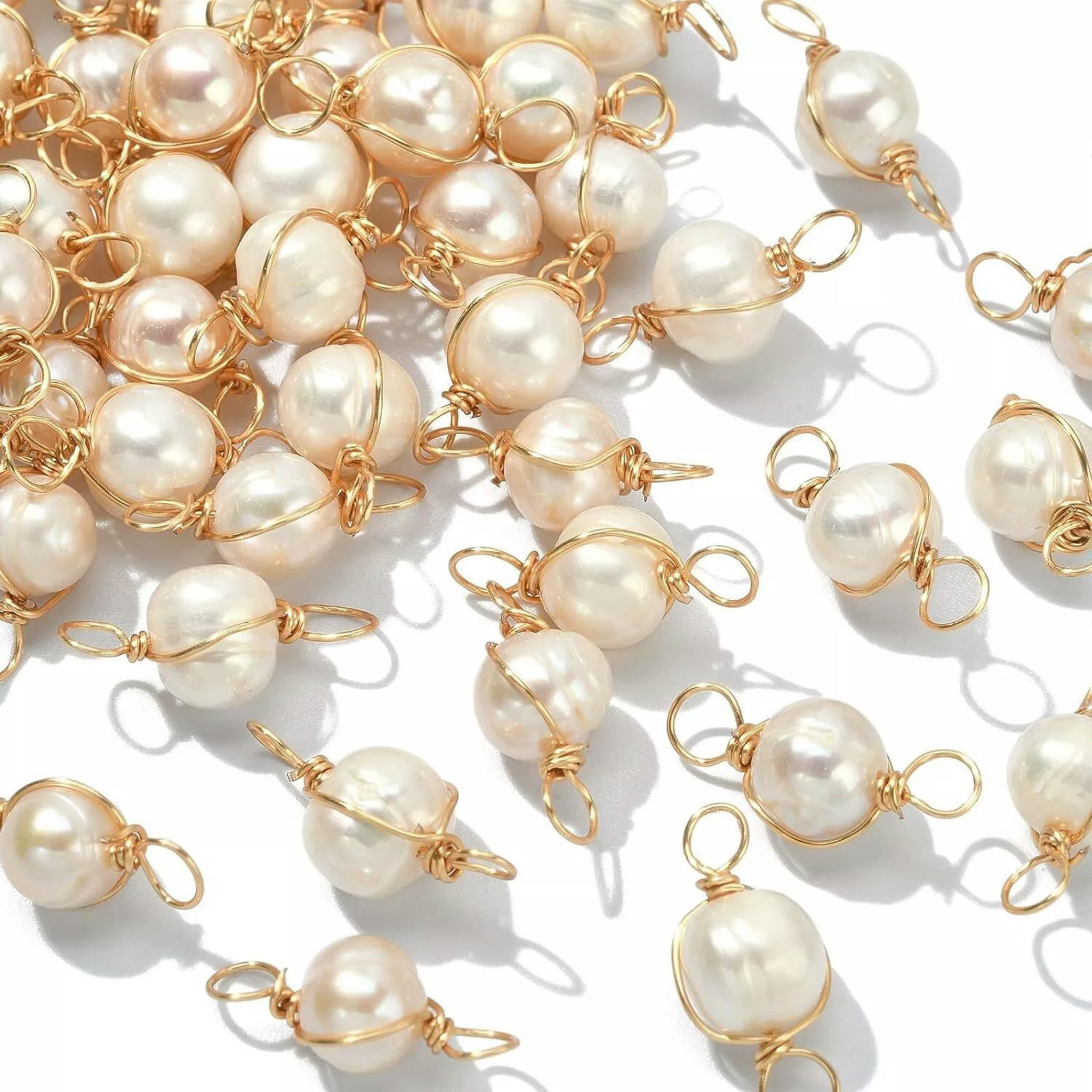 U8MO 50x Natural Freshwater Pearl Beads Links Charms for DIY Bracelet Jewelry Making