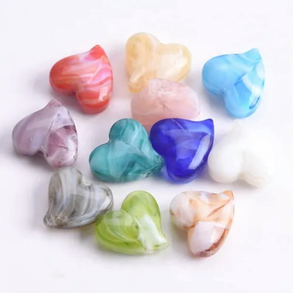 U8MO 5PCS 18mm Heart Shape Handmade Lampwork Glass Loose Beads for Jewelry Making-Random Mixed
