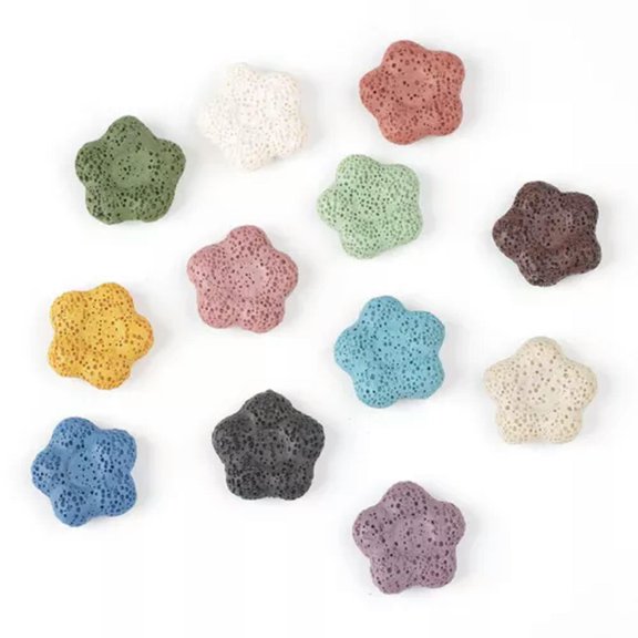 U8MO 5PCS Flower Shape 21mm 26mm Colorful Natural Lava Stone Loose Pelelith Beads-Random Mixed-21x8mm