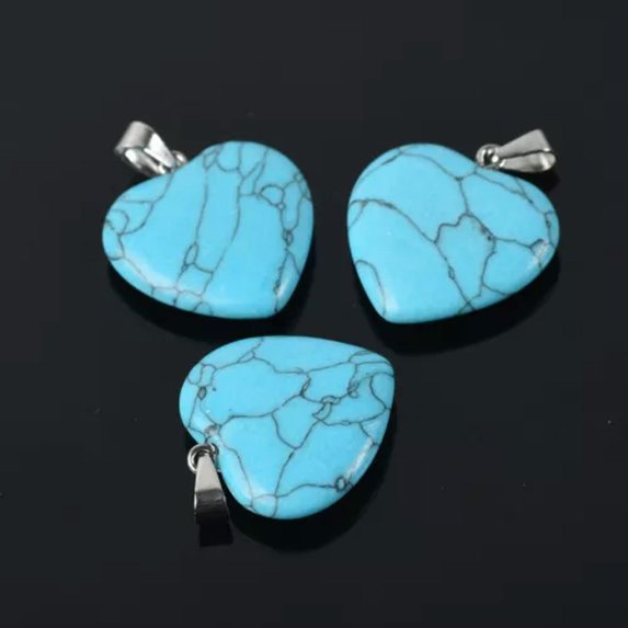 U8MO 5PCS Heart Shape 16mm 20mm 25mm Natural Stone Dangle Drop Pendants DIY Jewelry-Turquoise-16mm