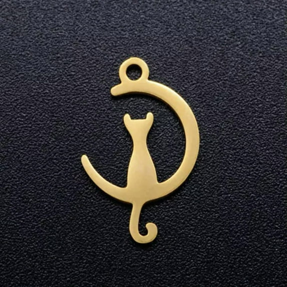 U8MO 5Pcs Golden Stainless Steel Butterfly Turtle Snowflake Feather Cross Pendants-Crescent Moon with Cat,17.5x11...