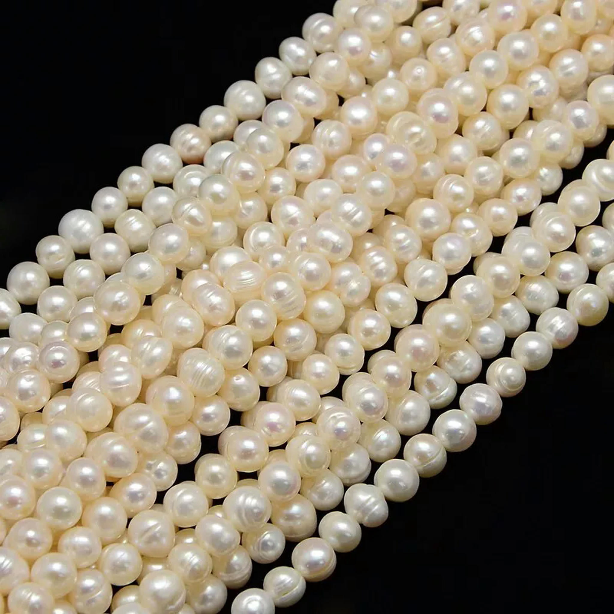 U8MO 5Strands Natural Cultured Freshwater Creamy White Pearl Beads Crafts 6.5~7mm 13"
