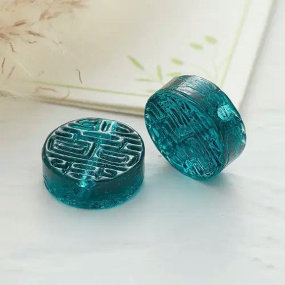 U8MO 5pcs 14mm Flat Round Carved Handmade Lampwork Glass Beads for Jewelry Making-Deep Green